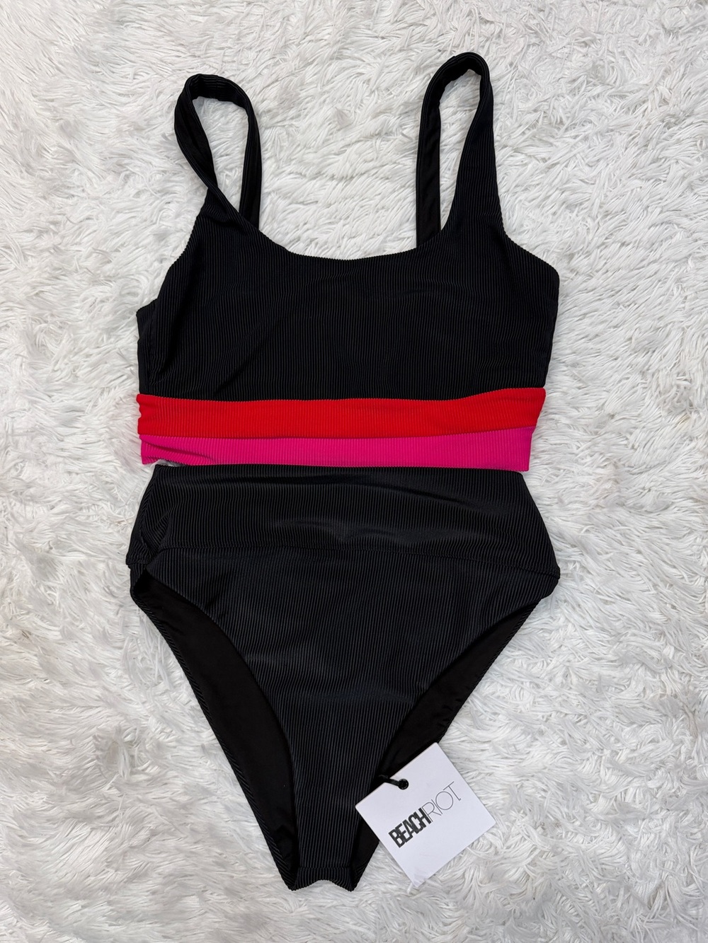 Beach Riot Black and Pink Ribbed Bikini Set